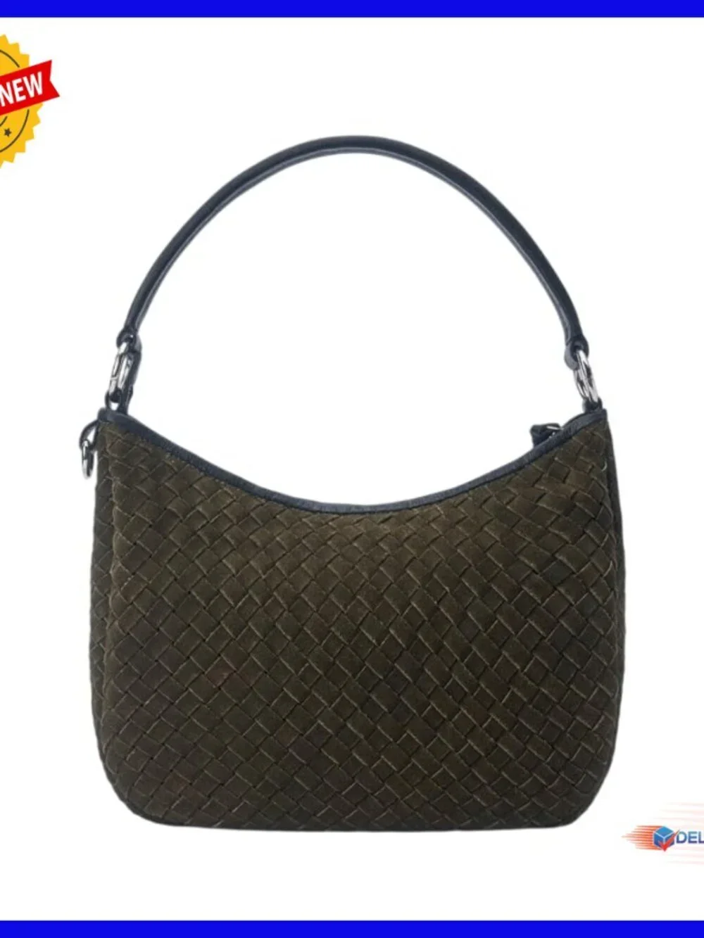 Medium Suede Leather Hand Woven Hobo Bag with Adjustable Strap